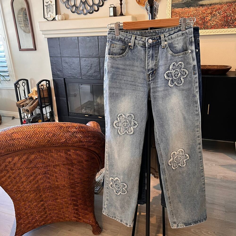 Cali 1850 Jeans Womens Size 7/28 Flower Daisy Patch Denim Jeans Cotton Blend - Picture 16 of 16